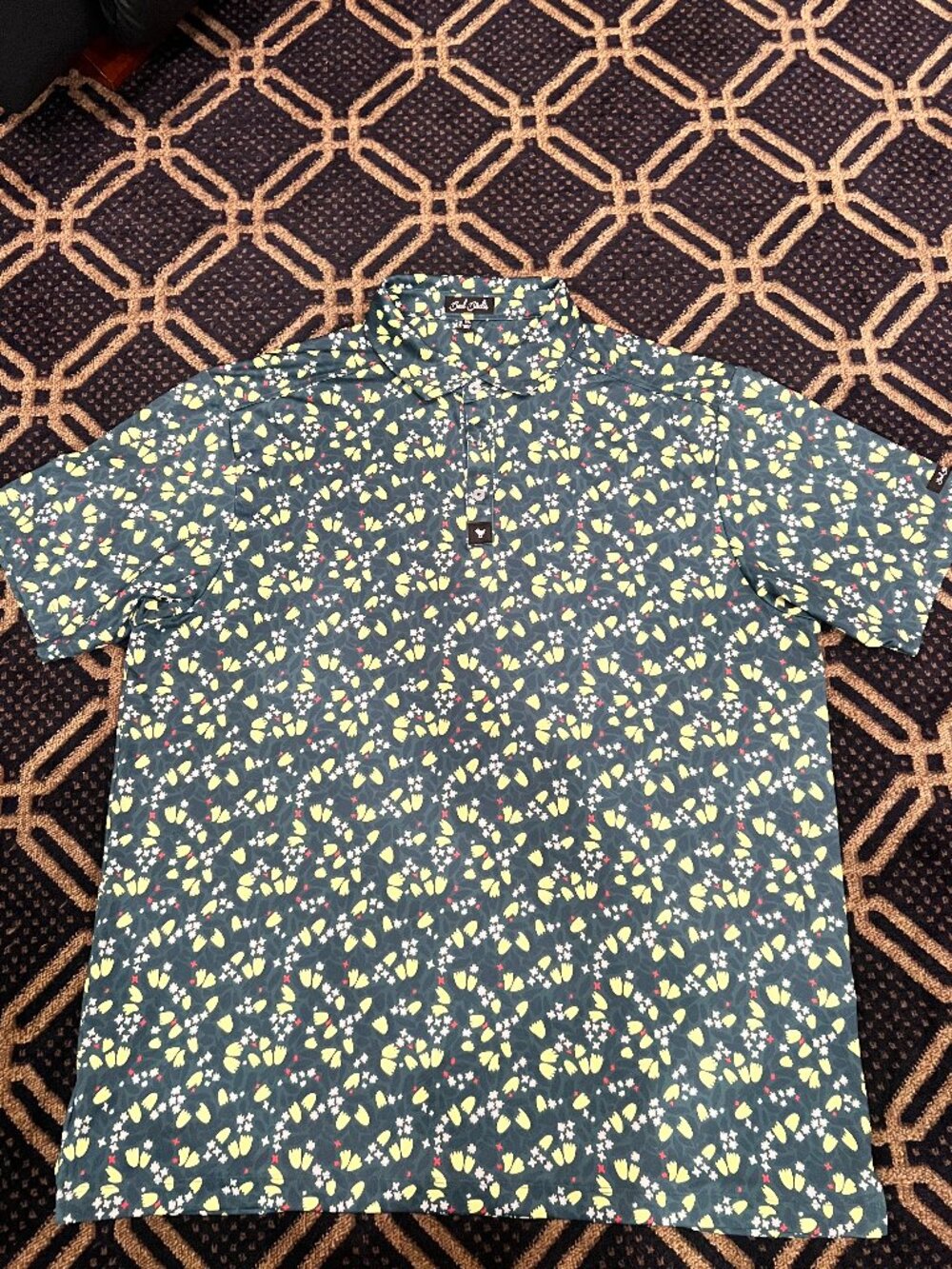 Bad Birdie Men’s 2XL Floral Golf Polo Green Yellow White Performance Shirt